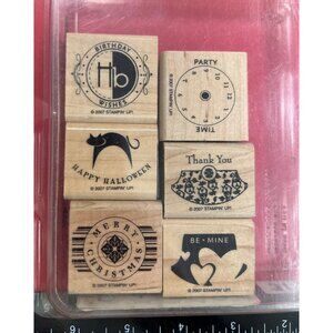Stampin Up! Party Punch Rubber Stamp Set Of 6 Wood Mounted